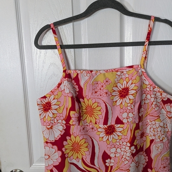 Retro Reversible Groovy Pink Floral and Red Mini Dress‎ -Size M/L - Picture 7 of 9